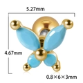 Golden butterfly stud earring with blue stones and 5.27mm width dimensions - Gold + Light Blue