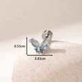 Silver butterfly screw stud earring with blue zircon stone inlay in titanium steel - Blue Zircon Butterfly Style (A288-2#) / Blue (Single Piece) (A288-2#)