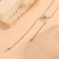 Close-up of silver steel snake chain necklace with round beads and Y-shape drop design - Cross Drawstring Necklace (C603)