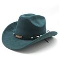 Close-up of suede cowboy hat with turquoise beads and vintage metal plate decoration - M (56-58cm) / Peacock Green (KK-058)