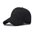 Close-up of black baseball cap featuring 3D embroidered letter C with premium fabric texture - Adjustable / Black (Black C Letter Embroidery)