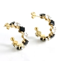 Orecchini a cerchio in acciaio placcato oro 18K con zirconi bianchi e neri quadrati - Taglio Quadrato Nero e Bianco (512-Nero e Bianco)