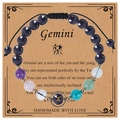 Detailed view of Gemini zodiac braided bracelet with amethyst and blue goldstone beads - Gemini (Woven Style)