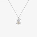 Collana in argento sterling S925 con ciondolo a coleottero e gemme viola - Platino Insetto