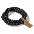 Three-piece black volcanic rock beaded bracelet set with natural porous texture - 19cm 3-Piece Set - Lava Stone