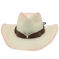 Western straw sun hat with pink gradient brim and silver bull head leather band - One Size(56-58cm) / Cream With Windproof Rope (Brown Bull Head)