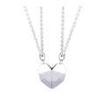 Silver magnetic heart pendant necklaces for couples with faceted geometric design finish - Combination 3 (All Silver)