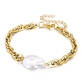 Baroque irregular pearl on chunky gold snake chain bracelet with lobster clasp - Coarse Link Baroque Pearl (KB161952-Z) / Gold Color (Irregular Pearl)