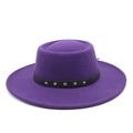 Close-up of deep purple wool fedora featuring black leather band and silver star studs - M (56-58cm) / Purple