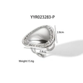 Macro detail of silver triangle ring with rhinestones showing dimensions 2.8cm and 15.6g weight - Silver Triangle Adjustable Ring (YYR023283-P)
