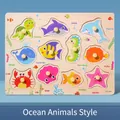 Wooden ocean animal peg puzzle for toddlers featuring colorful marine life and easy-grip knobs - Ocean Animals