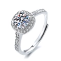Anello regolabile in argento sterling con halo di moissanite tonda e micro-diamanti - Stile Halo Quadrato Argento(GL0018)