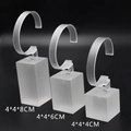 Frosted acrylic watch display stands in three heights on a sleek black background - 3-Piece Set (4/6/8CM Base) / Brushed Frosted