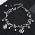 Detail of silver layered bracelet with smiley pendants and Love Me engraving - Style 3-Smile Love ME