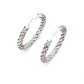 Fashionable oversized hoop earrings with colorful rhinestones in a minimalist design - Eco-friendly Silver Multicolor