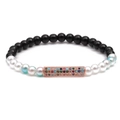 Polished black beads and pearls bracelet with a rose gold pavé zircon curved tube charm - Black+White Pearl+Pink Blue Pearl+Rose Gold