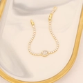 Elegantes 18K vergoldetes Tennisarmband mit Herz-Zirkonia auf Marmortablett - Gold Runde und Rechteckige Einlage (1#)