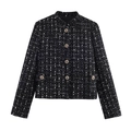 Klassische Tweedjacke in Schwarz und Blau mit Textur und geprägten goldenen Knöpfen - XS / Schwarz