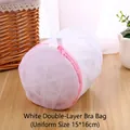 Double-layer white mesh laundry bag for bras with pink zipper, size 15x16cm - White Double Layer Fine Mesh Bra Bag