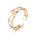 Detail of a rose gold open ring with heart charm and sleek wavy band design - Adjustable Open / Heart Wave Style (切割戒-11)