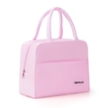 Pink insulated lunch bag with BRIVILAS label, double handles, and front pocket storage - Pink
