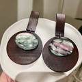 2512291 Wooden Geometric Circular Mother-of-pearl Patchwork Earrings (s925 Silver Needles)