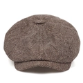 Dettaglio del berretto newsboy marrone a spina di pesce in misto lana con bottone superiore - 56-61cm (Elastico Regolabile) / Caffè Chiaro