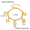 Gold stainless steel chain bracelet with Queen coins and bamboo style H charms - Gold-Letter H