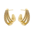 Vintage gold-plated multi-layer C-shaped hoop earrings with sparkling pave-set zircons - Layered C-Shape Pave / Gold