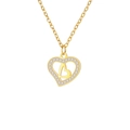 Golden double heart pendant necklace with clear sparkling crystals on fine link chain - Large Rhinestone Heart - Gold