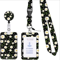 Set con porta badge retrattile e cordino con grazioso motivo floreale di margherite nere. - Stile 10 (Margherita con Foglie Verdi)
