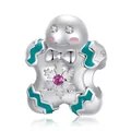 S925 sterling silver Christmas gingerbread man charm with blue enamel and pink zircon - Gingerbread Man Pendant (BSC1068)
