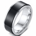 8mm wide silver stainless steel spinner ring for men with black rotatable center band - US 7 / Black