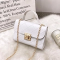 White quilted crossbody bag with golden chain and pebble leather texture for women - White (Rhombus)