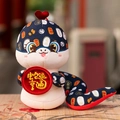 Mascotte tradizionale in peluche dello zodiaco cinese per regali dell'anno del serpente - Serpente della Fortuna Stampa Floreale-Blu / 18-20cm