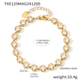 Gold plated stainless steel bracelet featuring round cubic zirconia stones with tag - Bracelet (TXE129) / Gold White Zircon Bracelet