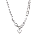Fashionable titanium steel necklace with white pearl and hollow heart pendant on white background - Steel Color (KN229570-Z)