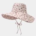 Detail of floral sun hat with wide brim and matching pink ribbon tie closure - Light Pink Red Purple Floral (Color 4#)