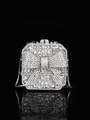 Luxury silver evening clutch bag with sparkling crystal bow design and elegant chain strap - 13.5x13 Bowknot Square Silver