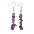 Pendientes de amatista natural con ganchos plateados y piedras de cristal color púrpura - Pendientes de amatista