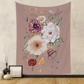 Arazzo floreale bohémien con fiori rosa ad acquerello appeso a una parete beige testurizzata - 73*95CM (Spazzolato) / GT318-37 (Floreale in Colori Morandi)