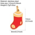 Gold stainless steel Christmas stocking pendant with red and white enamel details - Christmas Sock (G12)