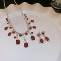 14-Rhinestone Oval Square Tassel Earrings Necklace Set