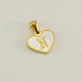 Golden heart pendant with white mother of pearl inlay and letter N engraving - Letter N (Single Pendant)