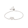 Minimalist silver heart charm adjustable bolo bracelet with polished stainless steel finish - Steel (MP259)
