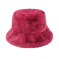 Faux rabbit fur bucket hat for winter warmth in vibrant rose red color style - M (56-58cm) / Light Wine Red