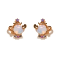 Rose gold teapot stud earrings with white opal and colorful sapphire zircon accents - Teapot - Rose Gold
