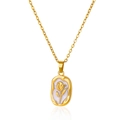 Collana in acciaio al titanio oro 18K con ciondolo a tulipano viola e design geometrico ovale - Ciondolo Ovale Tulipano Viola (G32306127)