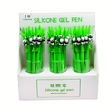 Panda bamboo style silicone gel pen set with 0.5mm tip in a green decorative display box - Panda