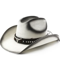 Silver metallic western cowboy hat with studded leather band and bull head ornament - M (56-58cm) / Silver-Black Gradient